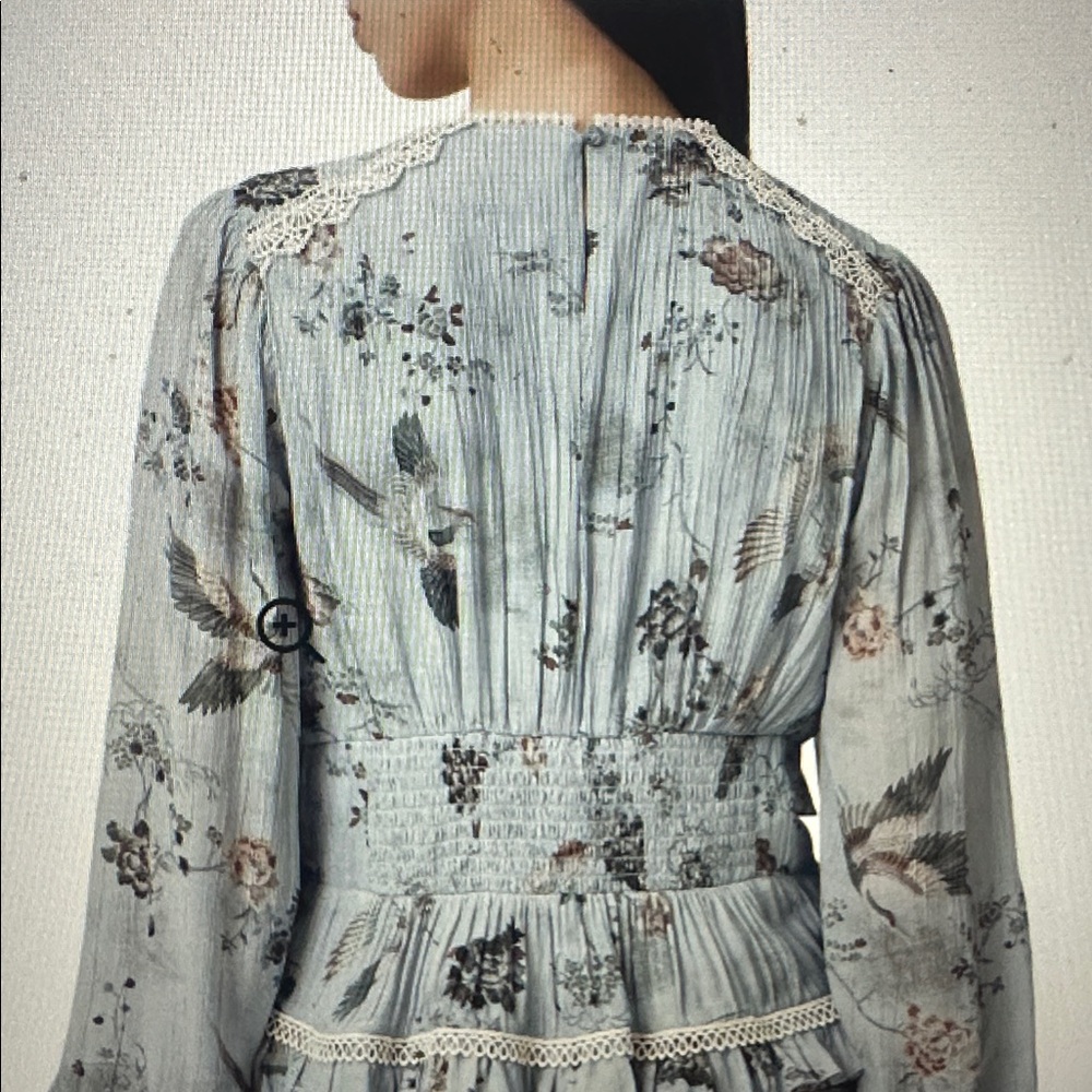 All Saints Floral Lace Trim V-neck Blouse - light blue- worn once . 34 PTP - Picture 2 of 5